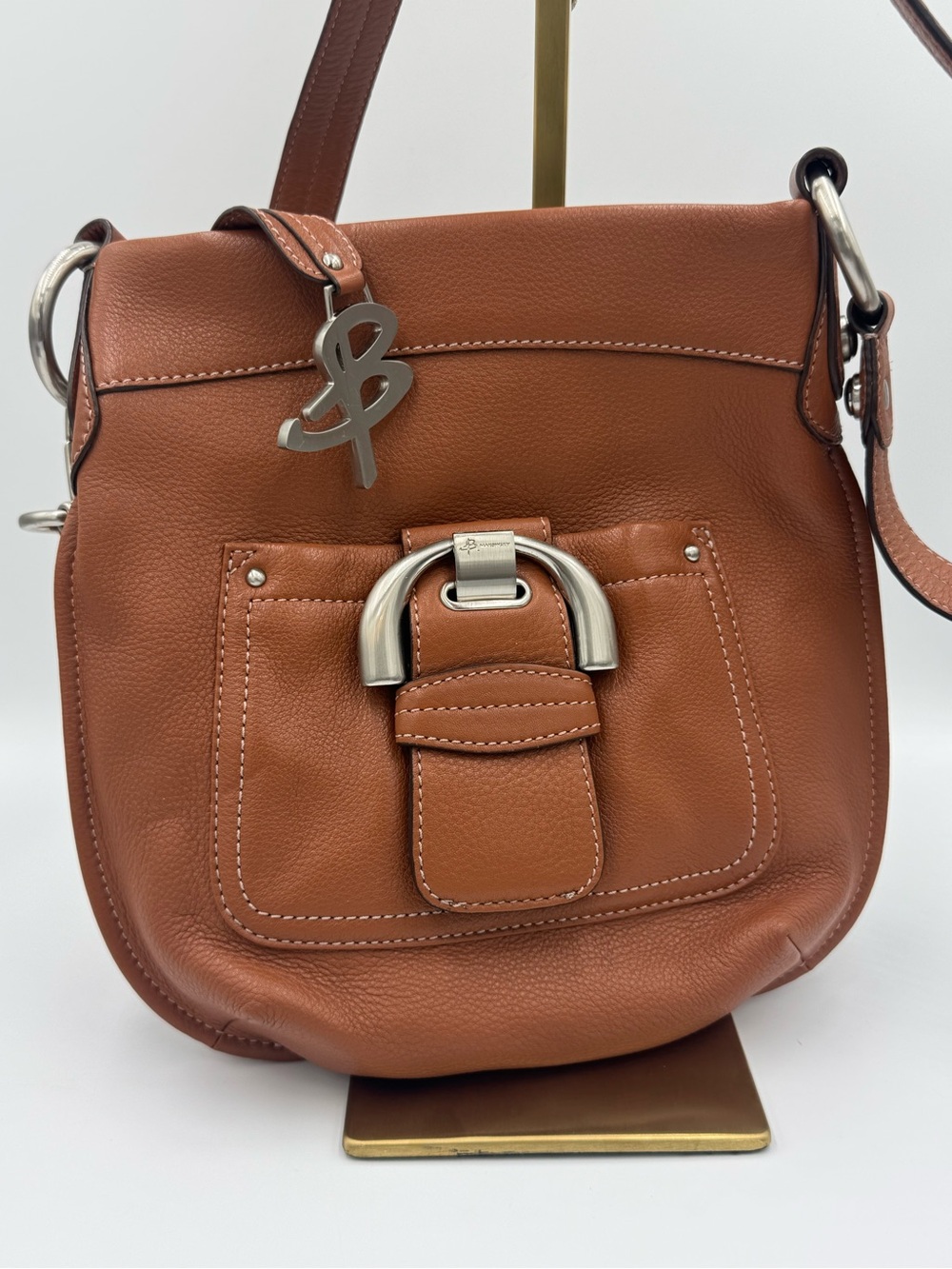 b. makowsky Pebbled Leather Crossbody / Shoulder Bag with Silver Hardware